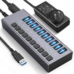 48W Powered USB Hub - ACASIS 10 Ports USB 3.0 Data Hub - with Individual On/Off Switches and 12V/4A Power Adapter USB Hub 3.0 Splitter for Laptop, PC, Computer, Mobile HDD, Flash Drive and More