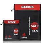 Fireproof Document Bag 2 Pack, GEMEK Fire & Water Resistant Storage Organizer Pouch for A4 A5 Documents Holder, Valuables, Money, Jewelry, Legal Documents, Passport and Tablet (Black)