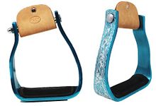 CHALLENGER Horse Western 5" Barrel Racer Turquoise Engraved Aluminum Angled Show Stirrups 51140TR