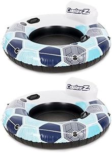 Bestway 15496 CoolerZ Rapid Rider Inflatable River Lake Pool Inner Tube Float with Built in Backrest and Wrap Around Grab Rope, Blue Hexagon, 2 Pack