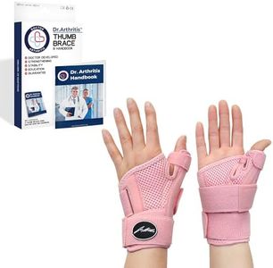 "Doctor Developed Thumb Brace for Arthritis/Thumb Splint/Thumb Support for Men & Women - Trigger Thumb Spica Splint - Thumb Splint for Right Hand/Left- FDA Medical Device & Handbook (Pink, Pair)"