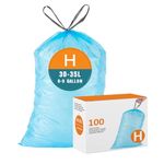 Reliable1st Code H Heavy Duty Trash Bags Blue Compatible with simplehuman Code H (100 Count) | Blue Drawstring Garbage Liners 8-9 Gallon/30-35 Liter | Reinforced Drawstring Garbage Liners