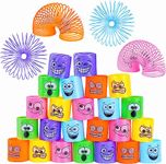 flintronic 24Pcs Rainbow Spring Toy, Spring Party Bag Fillers Rainbow Mini Smile Toys with Unicorn Stickers, Smile Rainbow Games Springy Party Favour for Kids Boys Girls Party Gift Prizes