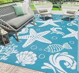 Enyhom Outdoor Rug Carpet Waterproof, 150 x 240 cm Recycled Plastic Straw Camping Mat Reversible Patio Rug RV Picnic Rug Stain & UV Resistant Portable RV Carpet for Backyard, Deck, Turquoise