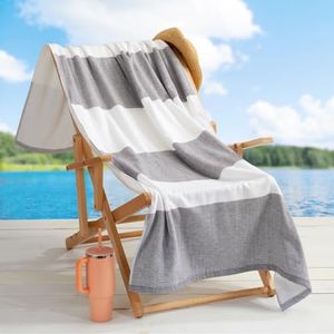 Loon & Lake Luxury Block Stripe Beach Towels 2 Pack | Oversized 36" x 72" | Crafted from 100% Combed Cotton | Plush and Absorbent Beach Towel or Pool Towels | Fouta & Terry | Balch Collection - Grey