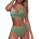 High Waisted Bikini Sets for Women Crissover V Neck Tummy Control 2 Piece Bathing Suits Sexy Cheeky Ladies Swimsuits, A01_army Green, Large