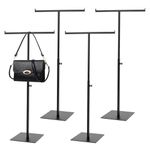 Rionaty 4 Pcs Tabletop Purse Display Stand - Metal T Bar Handbag Display Stand - Adjustable Height Double Hook Hanging Holder Jewelry Necklace Stands (Black)