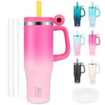 BOGI 40oz Tumbler with Straw and Lid, Leak Proof Insulated Tumbler Cup for Hot and Cold Drinks Stainless Steel Tumbler with Handle and Dust-Proof Cap Coffee Travel Mug for Women & Men | Hot Pink