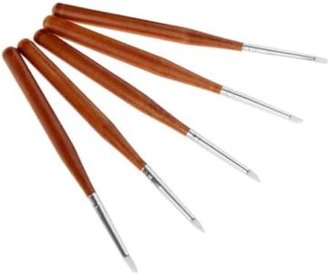 THR3E STROKES 5pcs Nail Sculpture Pen - WOODEN Dual Tipped Silicone Nail Tools, Acrylic Pen & Brushes for Resin, Design Tools for Foil Carving & Drawing Effects (5 PCS WOODEN HANDLE)