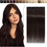 12 inch Clip in Hair Extension Human Hair One Piece 100% Real Remy [#2 Dark Brown] 3/4 Full Head Straight Hair Pieces for Women Invisible Short (40g)