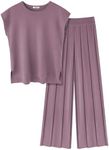 Ekouaer Lounge Sets for Women Two Piece Outfits Knit Cap Sleeve Tops Wide Leg Pleated Pants Casual Dressy Sweater Sets Purple