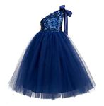 ekidsbridal One-Shoulder Sequin Tutu Junior Flower Girl Dresses Christening Dresses 182, Navy Blue, 6