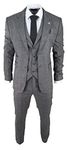Mens Classic 3 Piece Suit Prince of Wales Check Grey Tailored Fit Vintage Wedding - Grey 36