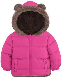 Enlifety Girls Winter Coats 2T 3T Rose Red Jacket Cozy Puffer Coat With Bear Ear hood for Party