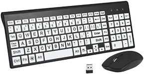 Full Size Large Print 2.4g Wireless Keyboard and Mouse with Oversized Print for Old People and Kids Visually Impaired Low Vision Individuals (Black)