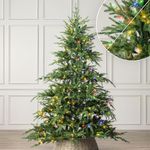 Christow Pre-Lit Christmas Tree 7ft with Dual-Colour LED Lights (Switch from Warm White to Multi-Coloured), Nordmann Fir, Realistic PE & PVC Tips, 11 Modes with Colour Changing, Timer, 132cm Diameter