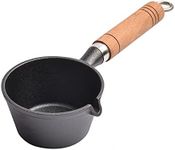 UPTALY 11 cm Mini Cast Iron Butter Warmers (250 ml), with Wood Handle, No Coating, Small Omelet Pans with Spout, Milk Pot, Portable Egg pan for Camping, Black Miniature Saucepan