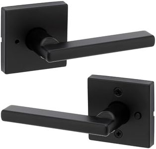 Kwikset Halifax Interior Privacy Door Handle with Lock, Door Lever for Bathroom and Bedroom, Matte Black Reversible Keyless Push Button Lock Door Lever, with Microban Protection, Square Rose