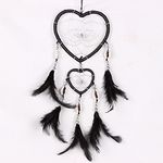 SEAFRONT Dream Catcher, Handmade Heart Shaped Feather Dream Catcher, White Pink Black Lake Blue Feather Dream Catcher Circular Net Hanging Ornament Decor for Bedroom Wall Car (Black)