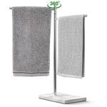 Luxspire Marble Hand Towel Racks, Countertop Free Standing Hand Towel Holder, Natural Marble Base Stainless Steel Rotatable Hand Towel Stand for Bathroom Kitchen Counter, 17 inch, F-Shape