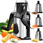 Fullstar Rotary Cheese Grater - Vegetable Slicer - Stainless Steel Body & 3 Interchangeable Blades - Cheese Veggies Nuts Shredder - Non-Slip Base - Fast & Easy to Use Kitchen Gadget