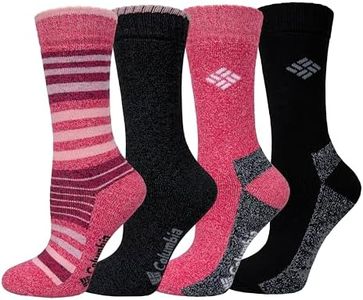 Columbia Women's Mid-Calf Moisture Control Ribbed Crew 4-Pack Socks, Haute/Charcoal/Black, One size