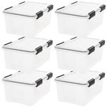 IRIS USA 18 L (19 US Qt) WEATHERPRO Plastic Storage Box with Durable Lid and Seal and Secure Latching Buckles, 6 Pack, Keep Dust and Moisture Out, Clear/Black