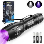 MOWETOO UV Torch LED Torch 2 in 1 Black Light with 4 Modes Waterproof 395nm UV Light Super Bright 500lm for Inspection Pet Urine Detecting Camping Including Accessories 3 AAA Batteries, ‎LE-8613d