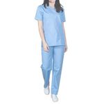 Sky Mens and Womens Hospital Doctors Scrub Trousers Top Set, Medical Doctor Uniform, Lightweight Fabric Medical Work Wear, Sky Blue, XS