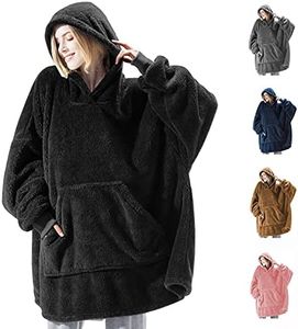 Hoodie Blanket, Oversized Sherpa Hoodie, Wearable Hoodie Sweatshirt Blanket, Super Soft Warm Comfortable Blanket Hoodie, One Size Fits All Adults Men Women Teens, Black, One size