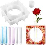 Woohome Resin Mold for Planter Terrarium Resin Mould for Plant Propagation Station, Square Vase Silicone Molds for Resin Casting with 6 PCS Test Tubes for Hydroponic Plants, Home Office Decor