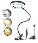 Magnifying Glass with Light, 5X Hands Free Magnifying Lamp with 3 Color Modes, Large Dimmable Desk Magnifier with 48 Led Light for Close Work, Reading, Painting, Hobbies, Sewing & Needle Crafts