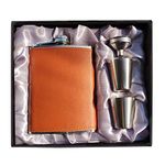 Hip Flask 8OZ Flask for Liquor for Men,LHD HOME Hip Flask Set with Funnel Shot Glasses,Food-Grade 304 Stainless Steel Flask Gift for Whiskey Rum Groomsman Best Man Usher Wedding Camping-Leather Brown