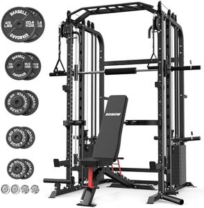 DONOW Smith Machine with 220Lbs Weight Stacks, Multi Function Home Gym System Power Rack Cable Crossover System LAT Pull Down Training Full Body Workouts
