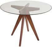 SK Designer Living Jean Prouve Inspired Round Glass Dining Table | 100cm - Walnut