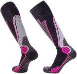 Pure Athlete High Performance Wool Ski Socks - Thermal Warm Merino Wool OTC Sock, Men Women (1 Pair - Black/Grey/Neon Pink, Small)