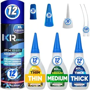 CA Glue with Activator Kit (36x1.75 oz. Thin-Medium-Thick + 12x16.9 fl.oz.) Cyanoacrylate Glue and Activator, Super Glue Accelerator, Super Glue for Wood, Woodworking, Plastic, Guitar, 3D Printing