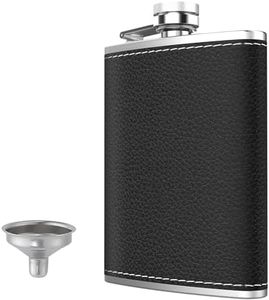 GeeRic 8 Oz Hip Flask for Liquor, 1 Pack Stainless Steel Flask Soft PU Leather Wrap with Funnel, Leak Proof Flask for Outdoor Camping and Gifts