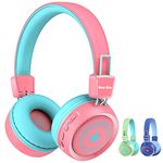 Kids Bluetooth Headphones with Microphone New bee Bluetooth 5.0 Wireless Kids Headphones with 32H Playtime/94dB Volume Limited On Ear Headphones for School/Girls/Boys/iPad/Fire Tablet (Pink)