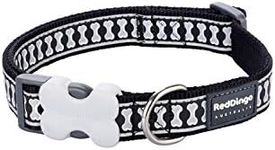 Red Dingo Dog Collar, Reflective Bones Black, 20mm MEDIUM