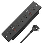 HHSOET Recessed Power Strip Flat Plug, Desk Outlet Strip with USB, Conference Recessed Power Outlet Socket with 5 AC Plugs, 6 USB Ports 2 USB-C, 6ft Power Cord.