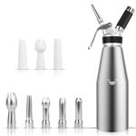 Whipped Cream Dispenser, 1000 ml/2 Pint Large Whipped Cream Maker Professional Aluminum Cream Canister with 8 Decorating Nozzles and Cleaning Brush