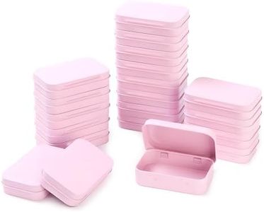 LJY 20-Piece Metal Hinge Tin Box Containers - For Gift Wrapping. Dental Floss Stick - Toothpick Holder and a Sliding-Cover Dental Floss Pick Storage Box (Pink, 20 Pcs 3.7"x2.4"x0.9")