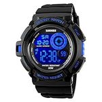 SKMEI 7 Colors Changeable Digital Watch Men Waterproof Soft PU Band LED Backlight Outdoor Sports Wristwatch (Blue)