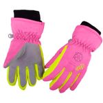 Azarxis Kids Ski Gloves Children Winter Snow Gloves Waterproof Breathable Cold Weather Warm Mittens for Boys Girls Snowboarding Sledding Bicycle (Rose Red, 3-5 Years Old)