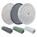 PURUI 6PC 6 Inch Stainless Steel Polishing Buffing Wheel Kit for Bench Grinder,kit with Each 1PC 1/2 Inch Arbor Hole Sisal/Denim/Cotton Wheel and Each 1PC 100g Bar Black/Green/White Polishing Compound