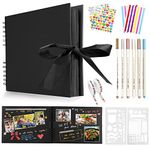 Newthinking Photo Scrapbook with 80 Black Pages, 11.5 x 8.5 Inches Scrapbook Photo Album with Accessories, DIY Couples Memory Scrap Book for Anniversary Wedding Birthday (Black)