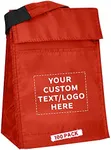 DISCOUNT PROMOS 100 Hook and Loop Insulated Lunch Bags Set - Customizable Text, Logo - Polyester, Durable, Vibrant, Reusable - Red