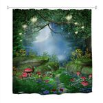 goodbath Forest Shower Curtain,Enchanted Trees Mushroom Fantasy Nature Landscape Bath Curtains for Bathroom, 180 x 180 cm