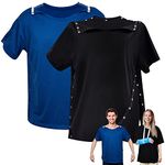 Hercicy 2 Pieces Post Surgery Shirt Unisex Shoulder Surgery Shirts Left and Right Side Snap Access Recovery T Shirt for Men Women (Black, Blue, XL)